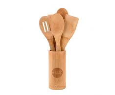 Invisible Footprints Bambus-Kochutensilien – Set von 6 Küchenutensilien aus Holz – 30,48 cm Löffel & Pfannenwender Set mit Halter – spülmaschinenfestes Holz-Utensilien – Planetfreundliches Produkt
