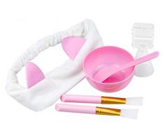 NATEE 6 in 1 DIY Werkzeuge für die Gesichtsmaske, Silikon Maskenpinsel Gesichtsmaske Pinsel mit Mischwerkzeug, (2 Pcs Silikon Maskenpinsel + Haarband + Schale + Spatel + Messlöffel)