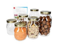 Bormioli Rocco Quattro Stagioni 6-TLG. Einmach-Gläserset je 2X 0,7L + 1L + 1,5L mit goldenem Metalldeckel inkl. Gummidichtung I Vorratsgläser mit Schraubverschluss zur Aufbewahrung & Konservierung