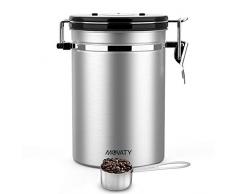 Movaty Kaffeedose Luftdicht,Kaffeebehälter,Kaffeedose Edelstahl Aromadose Vorratsdose Vakuum Dose für Kaffeebohnen, Pulver, Tee, Nüsse, Kakao(Silber, 21 oz)