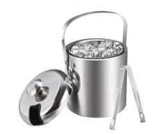 Flabor 1.2 L Eiswürfelbehälter mit Zange und Deckel Edelstahl Eiseimer Eisbehälter für besonders lange Kühlung ,Weinkühle Sektkühler