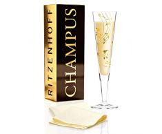 RITZENHOFF Champus Champagnerglas von Sibylle Mayer, aus Kristallglas, 200 ml, mit edlen Goldanteilen, inkl. Stoffserviette