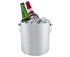 Edelstahl Eiseimer, 2L/3L Eiskübel Doppelwandig mit Deckel und Tragegriff, Doppelwandiger Isolierter Einsatz Weinkühler Küchenobset Gemüse Frischbehälter, für Zuhause Grillabende Party(2L)