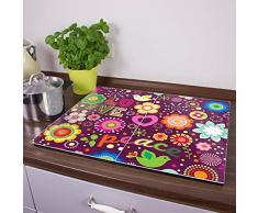 banjado Herdabdeckplatte aus Glas | Herdabdeckung zweiteilig je 30x52cm | Spritzschutz für Ceranfeld oder Induktionsherd | Schneidebrett perfekt für die Küche mit Motiv Love and Peace