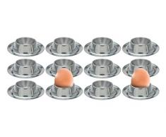 12-tlg. WELLGRO® Edelstahl Eierbecher SET - stapelbar, 8,5 x 2,2 cm (ØxH), Becher für 12 Eier, Eierhalter mit Ablage