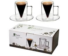 Spikey 2X 70ml doppelwandige Spitzglas-Tassen gerade mit Henkel und Untersetzer, für Ihren besonderen Espresso, by Feelino