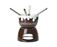 BUTLERS Bobby Brown Schokoladenfondue 7-tlg, Ø 11,5 cm - Braunes Schoko Fondue für 4 Personen - Keramik-Schokobrunnen