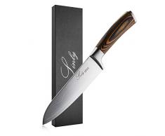 SINLY Damastmesser 17cm-Klinge Profi Japanisches Kochmesser Santokumesser VG-10 67 Lagig Micarta-Handgriff Holzstil