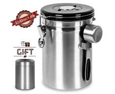 Shayson Kaffeedose Luftdicht,Kaffee Aufbewahrung Kaffeebehälter Aromadicht 1800ml Kaffeedose Edelstahl für 635g/22.8oz Kaffeebohnen, Kaffee Vorratsdose mit 30 ml Messlöffel /70 ml Teedose/Kaffeedose