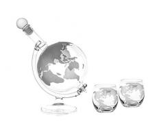 Whisky Karaffe 750 ml GLOBUS und 2 Gläser Set je 350ml Glaskaraffe Welt Dekanter Flasche 0,75 Liter l Glasflasche Likörflaschen Schnapsflasche Wein Schnaps von slkfactory (1 Stück & 2 Gläser)