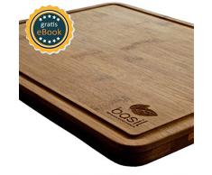 BASIL | Bambus Schneidebrett und Küchenbrett | M | 30 cm x 20 cm x 1,4 cm zum Kochen, Backen, Schneiden | Hackbrett - Tranchierbrett - Servierbrett - Schneidbrett - Küchenbrett