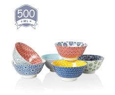 Amazingware Müslischalen 6er Set aus Porzellan, Füllmenge 500 ml, Müslischüssel, Müsli Schale, Dessertschale, Snackschale, Schüssel