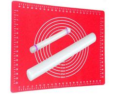 Ausrollstab 50 + 22cm mit Backmatte Silikon Rot | Antihaft - Hitzebeständig | Rollstab mit Teigmatte 60x40cm Set