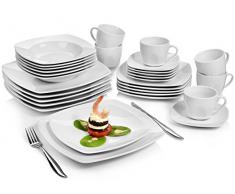 Sänger Kombiservice Markant 30 teilig aus Porzellan | Geschirrset beinhaltet Speise-, Suppen-, Desserttellern sowie passende Tassen (175 ml) und Untertassen | Geschirrservice für bis zu 6 Personen