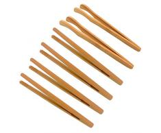 JZK 6 x Klein Grillzange Bambus Küche Zange Servierzange Lebensmittel-Zangen Buffetzange für Toast Tee Salat Sushi