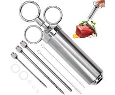 304 Edelstahl-Fleischinjektions-Spritze, Türkei Basting Flavor Food Season Injector Kit, 3 Marinade Injector Needles und 2 Reinigungsbürsten für Grillfleisch