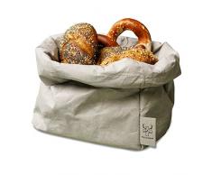 bun-di Swiss® - KREMPELBOX XL | Großer Brotkorb, Paper-Bag, Utensilo, Deko-Übertopf, Geschenkbox | Waschbares Papyr mit Lederoptik (Veganes Leder) | Ø 20cm (Stone)