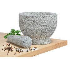 Spetebo Granit Mörser mit Stößel massiv - 15x11 cm - Steinmörser Zerkleinerer Gewürzmörser
