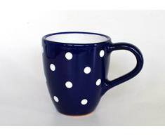 UNGARNIKAT Keramik Milchkaffeebecher dunkelblau mit handbemalten weißen Punkten