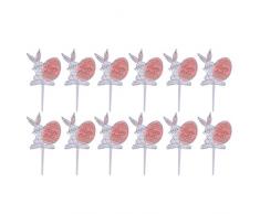 SM SunniMix 12x Ostern Kuchendeckel Kuchenaufsatz Cupcake Topper Tortenstecker Muffin Picker mit Eier und Hasen Form, aus Papier - Weiß und Pink, 15.5 * 8.5 * 0.2cm