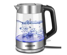 UBEGOOD Glas Wasserkocher, 1.8 Liter Wasserkoch Edelstahl 2000 Watt Elektrischer Wasserkessel Edelstahl mit Edelstahl Innendeckel, Glaswasserkocher mit Blaue LED Innen Beleuchtung und Auto-Off - 2000W