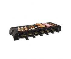 Großer Raclette Grill 12 Personen Grillplatte Tischgrill Elektrogrill 2 Grillplatten (12 Pfännchen, 1800 Watt, Antihaftbeschichtung, Party Grill)