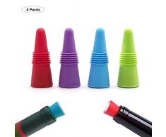 Yisscen Weinflaschenverschluss aus Silikon für Wein, 4 Stück, wiederverwendbare Weinflaschenverschlüsse und Flaschenstopfen (Rot, Blau, Orange, Violett)