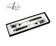 Forge de Laguiole - 2er Set Gabeln - Griff Nussbaum - Passend zu den Laguiole Steakmessern - Stahl glänzend