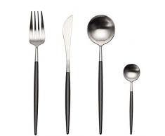 LEKOCH Bunte 4-teilig 18/10 Edelstahl Besteck Set für 1 (Schwarz&Silber)