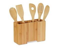 Relaxdays Küchenutensilienhalter aus Bambus, 5er Set Kochlöffel, ausziehbarer Besteckhalter HBT: 17 x 25 x 10 cm, natur