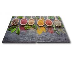2 x Glas Herdabdeckplatte Herdabdeckung Schneidebrett Abdeckplatte für Ceranfeld Design Gewürze extra für große 80 cm Kochfelder Herdblende