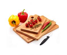 LARHN Hochwertige Schneidebretter Holz - 3 Extra Dickes Bambus Schneidebrett Set - FSC und LFGB zertifiziert - Verwenden Sie als Küchen-bretter, Frühstücksbrettchen, Brotbretter und Servierbretter