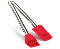 COM-FOUR® 2-teiliges Back-Set mit Teigschaber und Kuchenpinsel aus Silikon - Teig-Spatel für die Küche - Backpinsel mit Metall-Griff (2-teilig - Pinsel + Schaber)