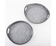 Tablett 2er Set rund Vintage Deko Metall 42-48cm grau Schale