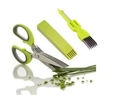 Kräuterschere Küchenschere Edelstahl Scissors Herb mit 5 Klingen,Kräuter Schere Cutter Klinge Multi Scheren mit Reinigung Kamm