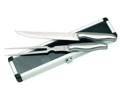 Tops Tranchierbesteck Edelstahl Fleischmesser & Gabel 2 teilig Tranchiermesser & Tranchiergabel silberfarbigen Koffer transparentem Deckel