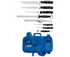 Dick 8-teiliges Messerset mit Tasche 8-teiligKochmesser flexible Filetiermesser Ausbeinmesser Schaelmesser Gebrauchsfleischzange Stahl Doppel Kugelausstecher und Rolltasche