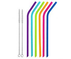 Regelmäßige Größe Silikon wiederverwendbare Trinkhalme Set 6 für Erwachsene und Kinder - 2 Reinigungsbürsten von BasicForm enthalten,MEHRWEG