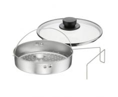 WMF Schnellkochtopf-Zubehör, Einsatz-Set 3-teilig, Güteglasdeckel, Dampfer-Einsatz gelocht mit Einsatzsteg, für Schnellkochtöpfe 3,0 - 8,5 l, 22 cm, Cromargan Edelstahl, spülmaschinengeeignet