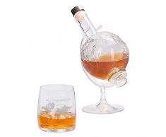 Herz & Heim® Weltenbummler Whiskyset bestehend aus Weltkugel Whisky-Karaffe und einem gravierten Whiskyglas