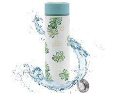 RaKao Premium Trinkflasche grün mit Tee/Früchte-Sieb| Water Bottle + Teesieb BPA frei - 450ml Edelstahl Thermosflasche | Wasserflasche Freizeit Büro Outdoor Schule Sport Fahrrad Kaffee Tee