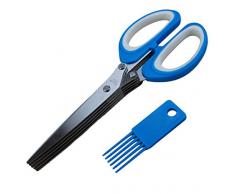 Bayli 5 Klingen Kräuterschere aus Edelstahl | Mehrzweckschere mit Reinigungsbürste | Universal Küchenschere mit 5 Edelstahlklingen | Kräuterschneider | Gemüseschere | Schnittlauchschere Blau
