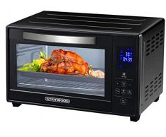 Mini Backofen 28 Liter | Digital | 120 Min. Timer | digitaler Minibackofen | Pizzaofen | elektrischer Drehspieß | Ober-/Unterhitze | Innenbeleuchtung | Umluft | Digitales LCD-Touch-Bedienfeld | 1600W