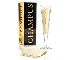 RITZENHOFF Champus Champagnerglas von Asobi, aus Kristallglas, 200 ml, mit edlen Gold- und Platinanteilen, inkl. Stoffserviette