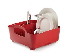 Umbra Tub Geschirr Abtropfgestell – Abtropfkorb mit integriertem Tropfwasserabfluß für Ihre Spüle oder Arbeitsfläche in Ihrer Küche Zuhause, im Büro oder Wohnwagen, Kunststoff / Rot