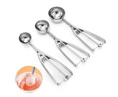 3 Stück Edelstahl Eisportionierer Eislöffel mit Auslöser für Eiscreme Plätzchen Kuchen Teig
