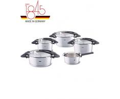 Fissler intensa / Edelstahl-Topfset, 5-teilig, Kochtopf-Set, Töpfe mit Deckel, stapelbar, Abgießhilfe, Induktion, alle Herdarten (3 Kochtöpfe, 1 Bratentopf, 1 Stielkasserolle-deckellos)