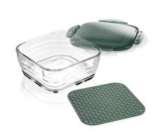 Genius Nicer Dicer Chef Glasschüssel inkl. Deckel & Silikonmatte Kombi-Set - Glas-Behälter Auflauf-Form Ofenform Koch-Schüssel backofenfest und gefriergeeignet
