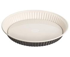 Dr. Oetker Quicheform Ø 28 cm Exclusive, Tarteform mit Schnitt- & kratzfestem Hebeboden mit Emaille-Versiegelung, runde Kuchenform mit Ring aus Stahlblech (Farbe: Grau-Braun/Crème) Menge: 1 Stück