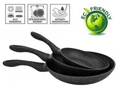 SFL Granit Pfannenset 3-TLG, 24,26 und 28 cm Pfanne, Bratpfannen auch Induktionsherd geeignet, mit Marmor Granit Keramik Antihaftbeschichtung Pfannen Bratpfanne (Schwarz)